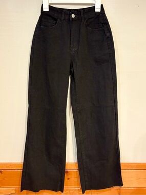 SHEIN ICON High Rise Solid Black Pocket Casual Wide-Leg Jeans Women's 26